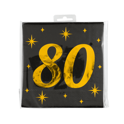 80 Jaar Servetten Zwart Goud 19cm 16st van Paper Dreams koop je bij Partywinkel