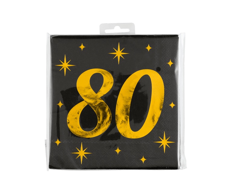 80 Jaar Servetten Zwart Goud 19cm 16st van Paper Dreams koop je bij Partywinkel