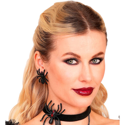 Halloween Earrings: Spiders with Rhinestones