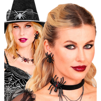 Halloween Earrings: Spiders with Rhinestones