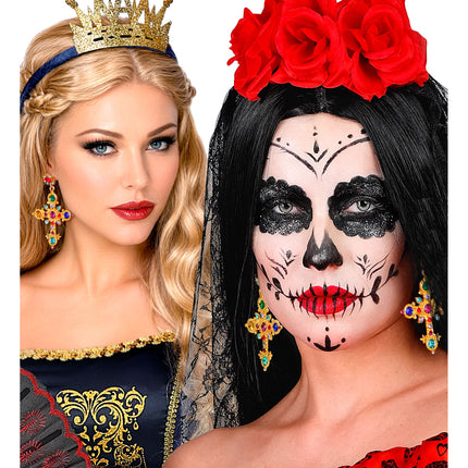 Halloween Cross Earrings with Jewels