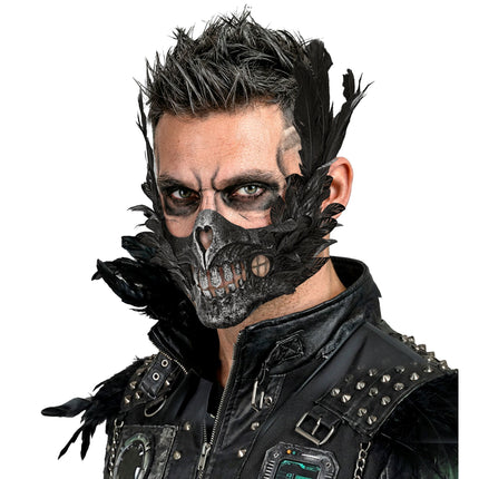 Halloween Mask: Black Skull With Feathers