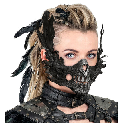 Halloween Mask: Black Skull With Feathers