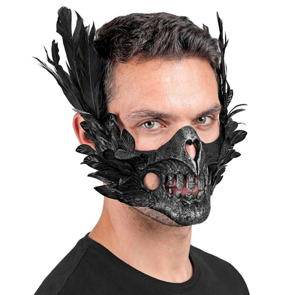 Halloween Mask: Black Skull With Feathers