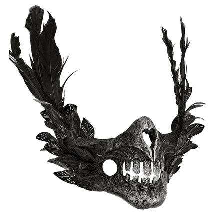 Halloween Mask: Black Skull With Feathers