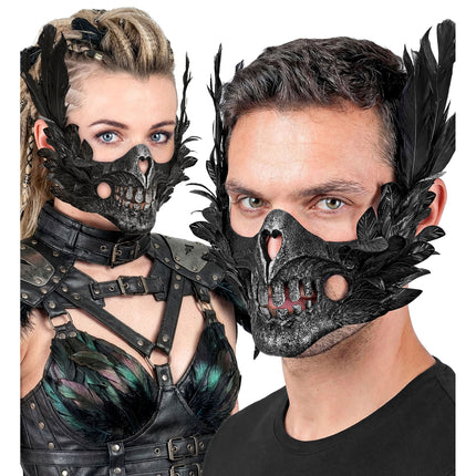 Halloween Mask: Black Skull With Feathers