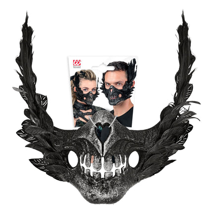 Halloween Mask: Black Skull With Feathers