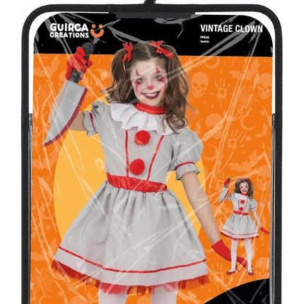 White Vintage Clown Halloween Dress for Kids