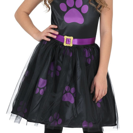 Black Children's Halloween Dress with Purple Cat