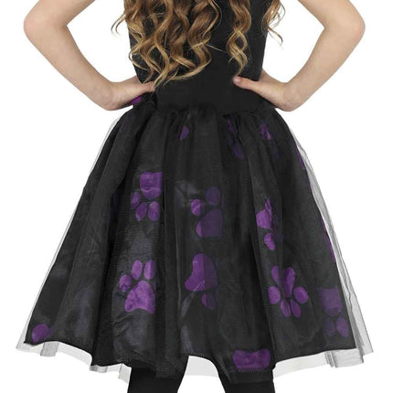 Black Children's Halloween Dress with Purple Cat