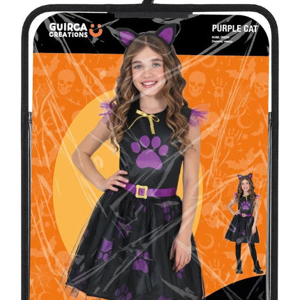 Black Children's Halloween Dress with Purple Cat