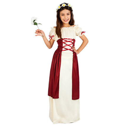 Medieval Dress, Red and White, for Girls
