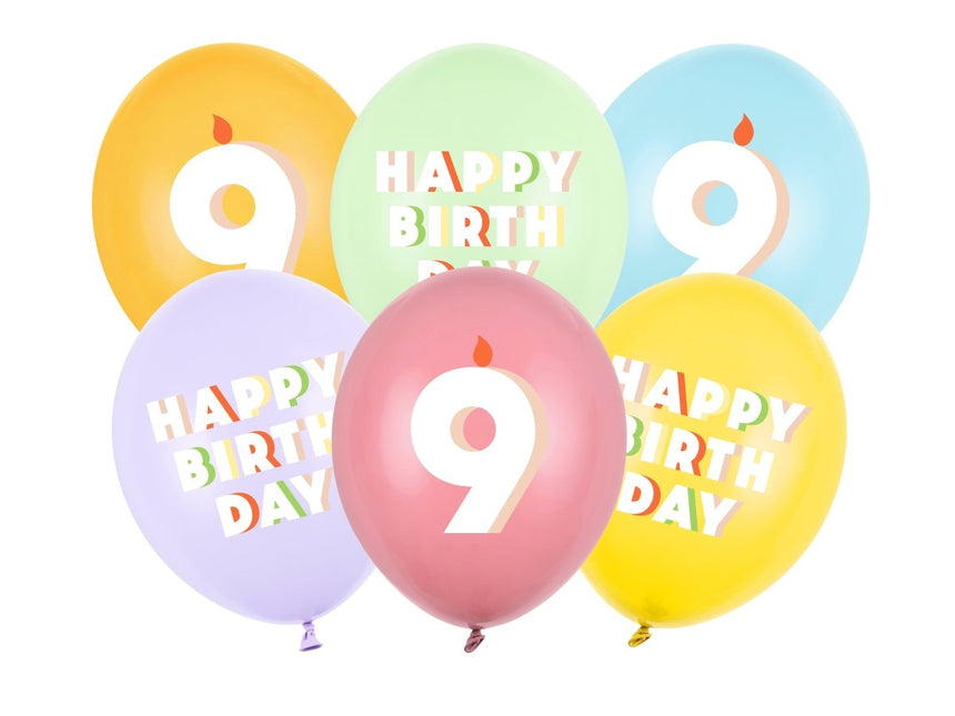 9 Jaar Ballonnen 30cm 6st van Partydeco koop je bij Partywinkel