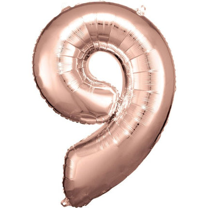 9 Jaar Cijfer Ballon Rose Goud Glanzend Leeg 89cm van Riethmueller koop je bij Partywinkel
