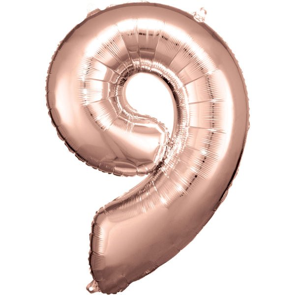 9 Jaar Cijfer Ballon Rose Goud Glanzend Leeg 89cm van Riethmueller koop je bij Partywinkel