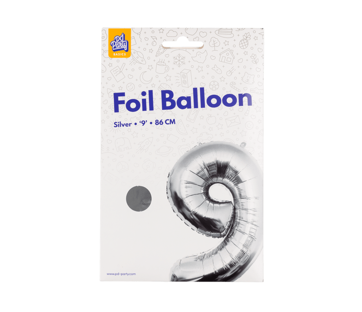 9 Jaar Cijfer Ballon Zilver Leeg 86cm van Paper Dreams koop je bij Partywinkel