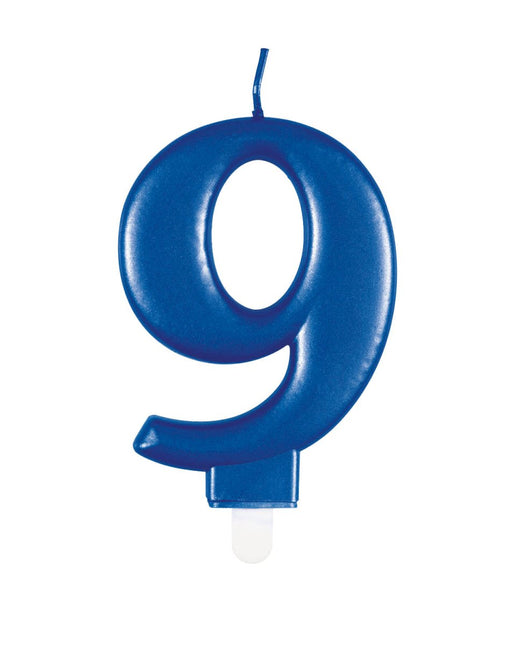 9 Jaar Kaars Blauw 12cm van Unique koop je bij Partywinkel