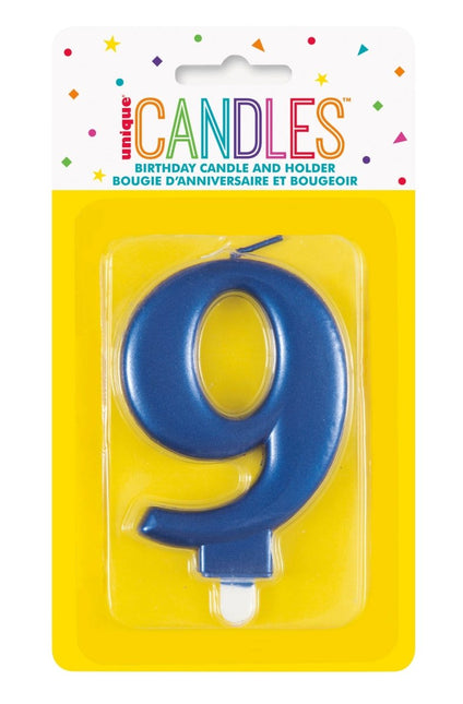 9 Jaar Kaars Blauw 12cm van Unique koop je bij Partywinkel
