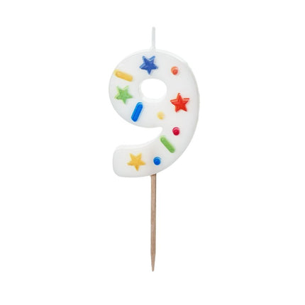 9 Jaar Kaars Gekleurd 10cm van Partydeco koop je bij Partywinkel