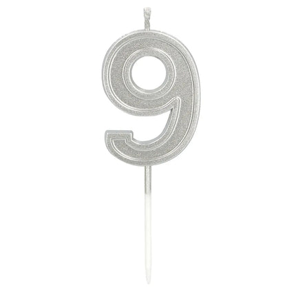9 Jaar Kaars Glitter 4,2cm van Boland koop je bij Partywinkel