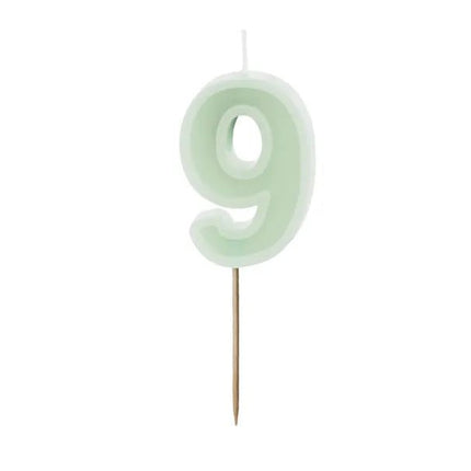 9 Jaar Kaars Mintgroen 10cm van Partydeco koop je bij Partywinkel