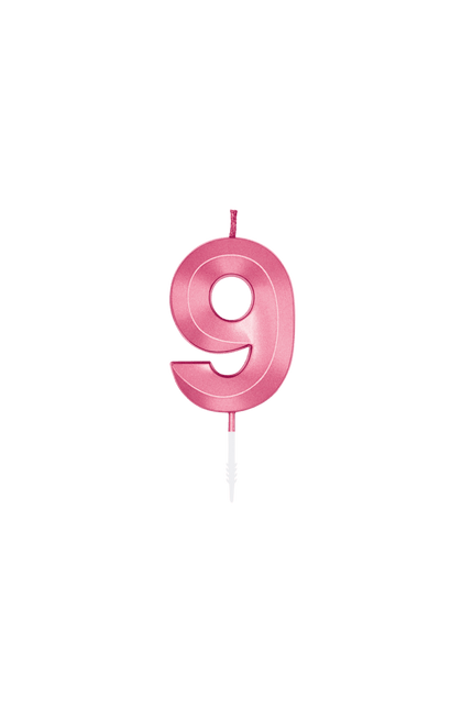9 Jaar Kaars Roze Metallic 6cm van WeFiesta koop je bij Partywinkel