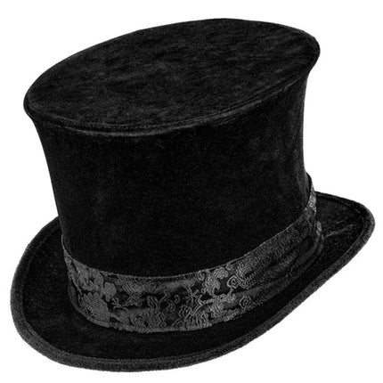 HIGH-TOP VELVET HAT WITH BAND, BLACK, 16 CM