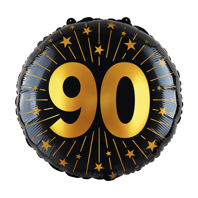 90 Jaar Helium Ballon Zwart Goud Leeg 45cm van WeFiesta koop je bij Partywinkel
