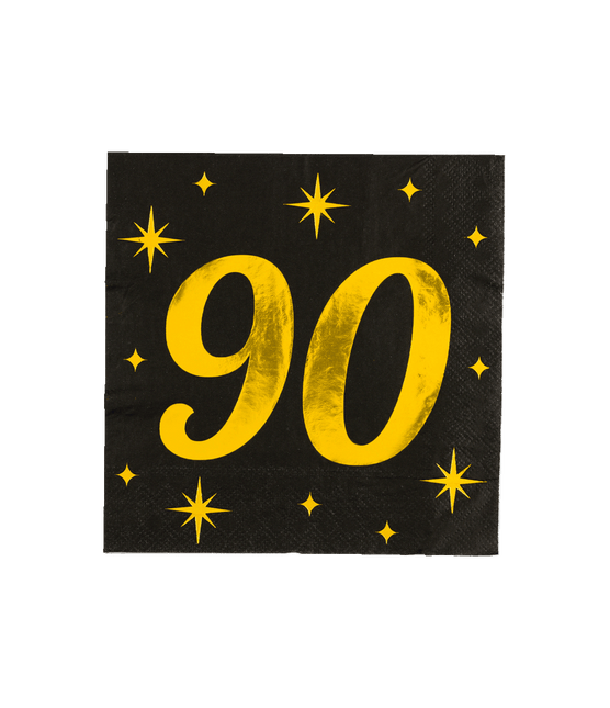 90 Jaar Servetten Zwart Goud 19cm 16st van Paper Dreams koop je bij Partywinkel