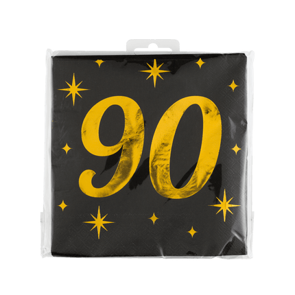 90 Jaar Servetten Zwart Goud 19cm 16st van Paper Dreams koop je bij Partywinkel