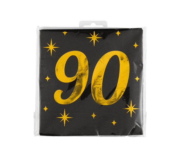 90 Jaar Servetten Zwart Goud 19cm 16st van Paper Dreams koop je bij Partywinkel