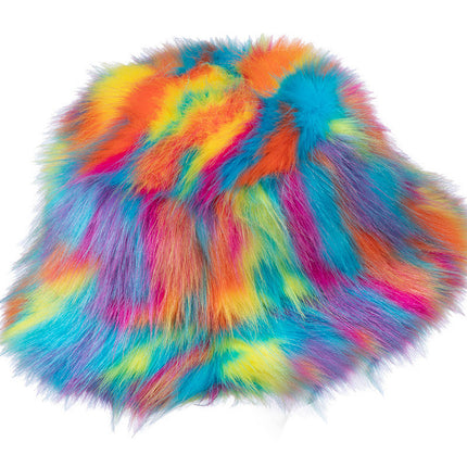Fur Bucket Hat Rainbow