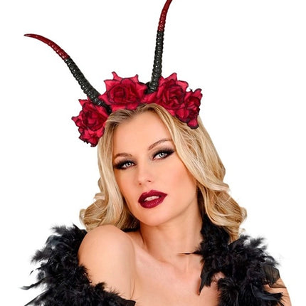 Halloween Headband, Black and Red, Devil and Flower