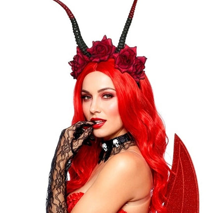 Halloween Headband, Black and Red, Devil and Flower