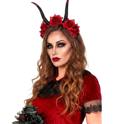 Halloween Headband, Black and Red, Devil and Flower
