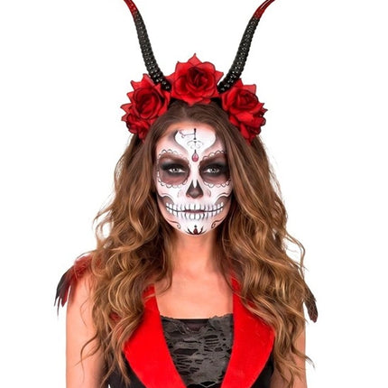 Halloween Headband, Black and Red, Devil and Flower