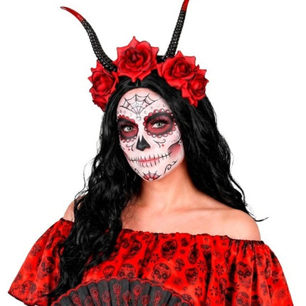 Halloween Headband, Black and Red, Devil and Flower