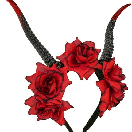Halloween Headband, Black and Red, Devil and Flower
