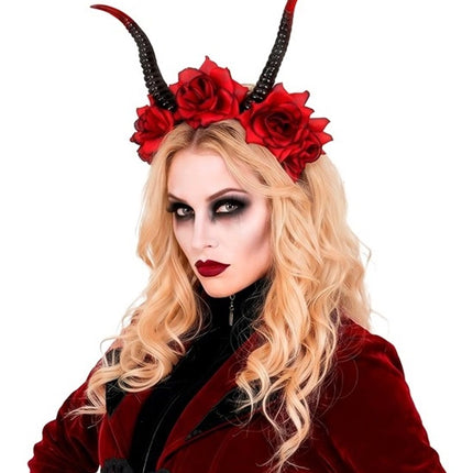 Halloween Headband, Black and Red, Devil and Flower