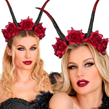 Halloween Headband, Black and Red, Devil and Flower