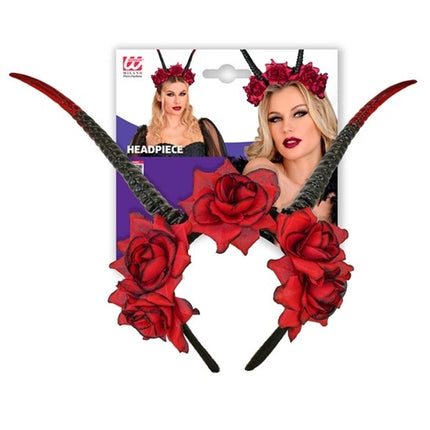 Halloween Headband, Black and Red, Devil and Flower