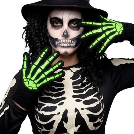 Halloween Gloves, Black and White, Skeleton, Glow-in-the-Dark