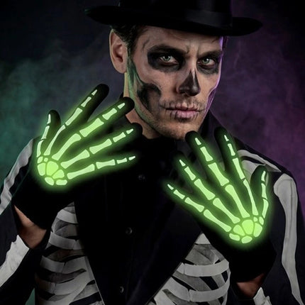 Halloween Gloves, Black and White, Skeleton, Glow-in-the-Dark