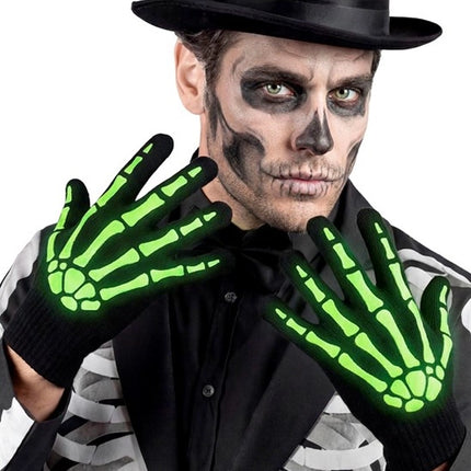 Halloween Gloves, Black and White, Skeleton, Glow-in-the-Dark