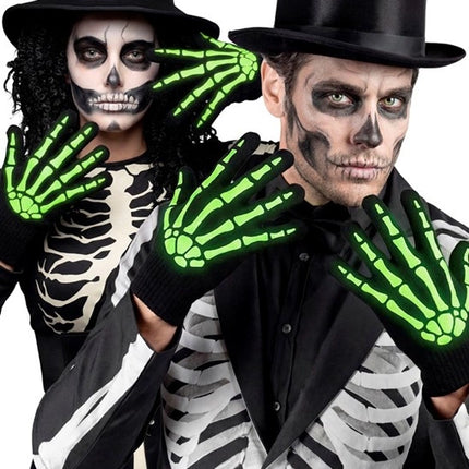 Halloween Gloves, Black and White, Skeleton, Glow-in-the-Dark