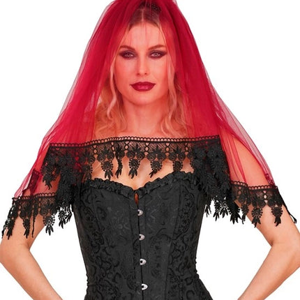 Halloween Veil, Red and Black