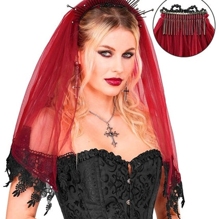 Halloween Veil, Red and Black