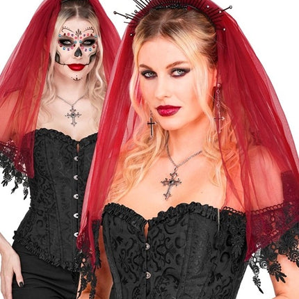 Halloween Veil, Red and Black