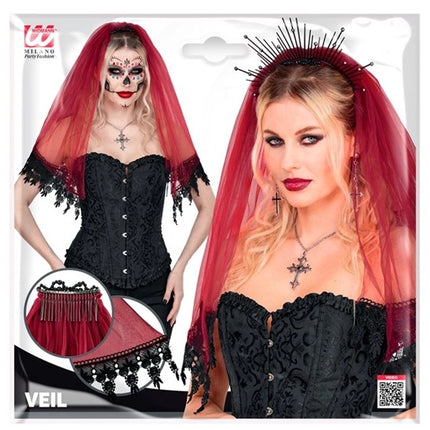 Halloween Veil, Red and Black