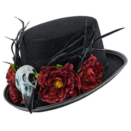 Halloween Hat with Voodoo Flowers and a Skeleton